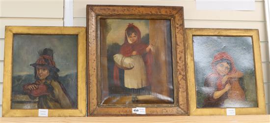 Victorian School - three naive oils, Studies of children largest 40 x 33cm